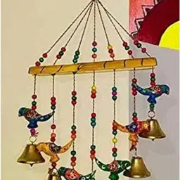 aaina creations Handcrafted Rajasthani Bells Design Wall Hanging Decorative Showpiece Wood Windchime-picture-20