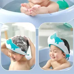 ar jouiet mansion Baby Dino Shower Cap For Hair Wash with Adjustable Silicon Strap for Baby Kids image 3