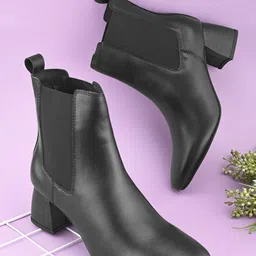 Dressberry Women Black Faux Leather Casual Chelsea Boots Boots For Women-picture-10