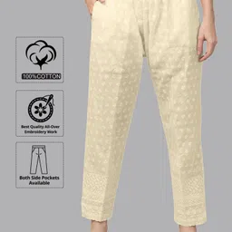 fambee Women Regular Fit Cream Pure Cotton Trousers-picture-26