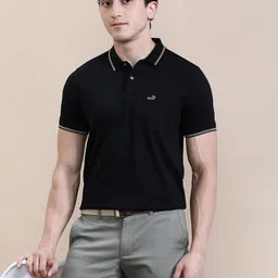 crocodile Men Solid Polo Neck Pure Cotton Black T-Shirt-picture-42