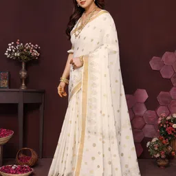 kjs Polka Print Kasavu Pure Cotton Saree image 3