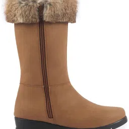 fausto High Ankle Zipper Winter Classic Fur Boots|Platform Wedge Heel Mid Calf Work Boots For Women image 5