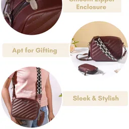 nestasia Brown Women Sling Bag Brown Sling Bag for Women Stylish with Coin Pouch & Detachable Straps image 2