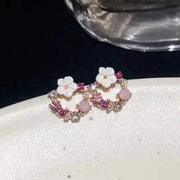 rv yuwon Western princess korean trendy beautiful pink stud earrings Cubic Zirconia Brass Stud Earring image 2