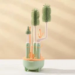 the little lookers Silicone Bottle Brush Set with Stand for Baby Bottle Straw Cleaner Brush (Green)-picture-24