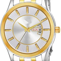 royal habibi Analog Day& Date Functioning Silver Chain Gold White Stainless Steel Wrist Watch Analog Watch - For Men Golden-Silver Wedding Watch-picture-13
