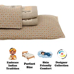 the conversion Beige and Orange Floral 210 TC Cotton Queen Sized 1 Double Bedsheet 2 Pillow Covers image 5