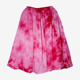 KiddoPanti Girls Pink Tie & Dye Dyed Flared Knee-Length Skirt-image-77