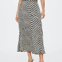 MANGO Black & White Checked A-Line Midi Sustainable Skirt-picture-14