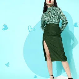 QUIERO Women Green Solid A-line Skirt-picture-41