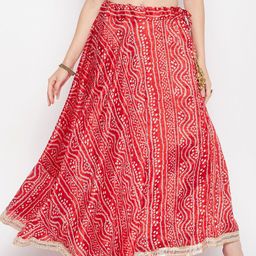 clora creation Clora Bandhani Print Flared Maxi Skirt With Gotta Patti Detail-picture-28