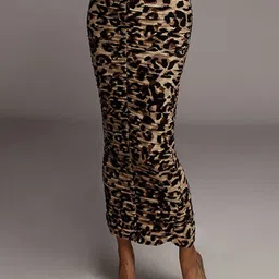 URBANIC Women Brown & Black Printed Ruched Pencil Skirt-picture-23