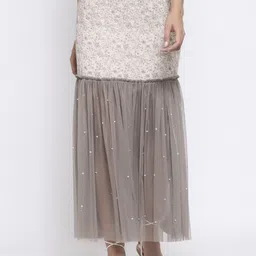LELA Women Beige Printed Net Skirt-picture-25