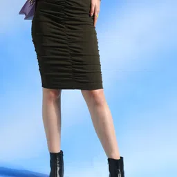 Veni Vidi Vici Olive Green Slim-Fit Pencil Knee Length Skirt image 1