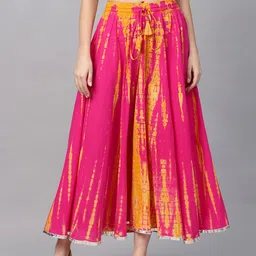 Varanga Pink and Yellow Dyed Maxi Pure Cotton Flared Skirt-picture-13