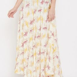 Clora Creation Women Cream & Pink Printed Flared Maxi Skirts-picture-38