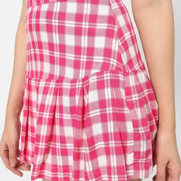 VASTRADO Checked Pure Cotton Pleated Flared Mini Skirt image 4