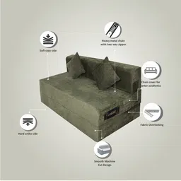 seventh heaven Relax King 8 Inch PU Foam (72x60) 2 Seater Sofa Cum Mattress In Green Colour image 4