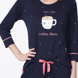 zeyo Women Top & Pyjama Set Blue Printed image 2