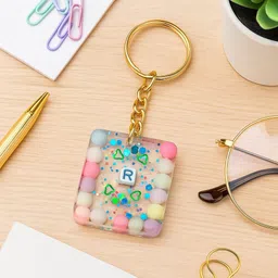 resinbysona Resin Pastel Glitter Alphabet Keychain With Premium Gold Ring Rk89 Key Chain image 2