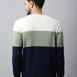 cantabil Men Colorblock Round Neck Blue Sweater image 2