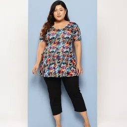 Aarika Womens Multi-Black Colour Abstract Print Nylon Plus Size Swim Suit Printed Women Swim-dress Multicolor Swimsuit image 1