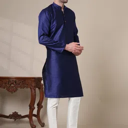 adhirajan Men Cotton Silk Kurta Pyjama Set image 4