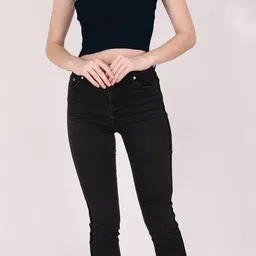 jovo Party Sleeveless Self Design Women Dark Blue Top image 5