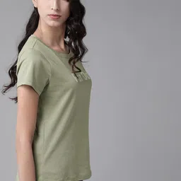 roadster Women Typography Round Neck Pure Cotton Green T-Shirt image 1