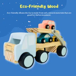 brainybelles Wooden Truck Toy Set with 3 Colorful Cars | Durable,Educational Toy for Kids image 2