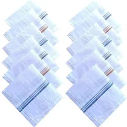 UQCKON Cotton 12 Piece Men's Handkerchief Set - White ["White"] Handkerchief-image-3