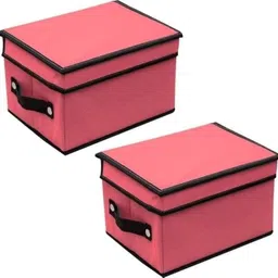 Non-Woven Rectangular Foldable Solid Storage Box/Bin, (Red, Pack of 2) Storage Box-image-8