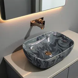 clayramic Premium Designer Ceramic Wash Basin With WastePipe & Coupling(M-Rj-1080-2-Black) (18x13x5)(M-Rj-1080-2-Black) Table Top Basin image 3