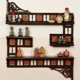 Set of 2 Teak Wood Floating Wall Shelf in Walnut Finish by Aakriti Art Creations-picture-1