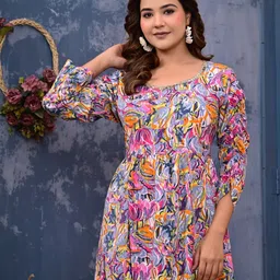 jprkurtis Women Printed, Floral Print, Abstract, Embellished Viscose Rayon Anarkali Kurta image 5