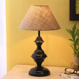 new era Droplet Beige Jute Shade Night Lamp With Iron Base image 1
