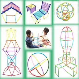 hinik Building Construction Puzzle Children's Puzzle Straw Blocks Pipette Stitching Assembly Straw Build Blocks Creative Toy- Multi Color- Straw kit with 50 Straws, and 50 Straw-picture-10