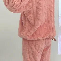 lugo Women Night Suit Set Pink Self Design image 2