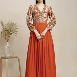 Solid Polyester Stitched Anarkali Gown-image-20