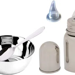 beautiq baby collections Stainless Steel Baby Feeding Bottle 160ML with Additional Sipper Nipple, Bowl and Spoon- 304 Food Grade Stainless Steel-picture-26