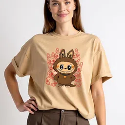 mr anime Women Graphic Print Round Neck Pure Cotton Beige T-Shirt-picture-34