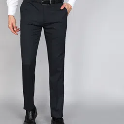 raymond Men Slim Fit Dark Blue Polyester Trousers-picture-13