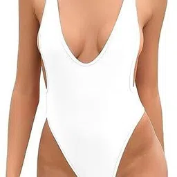 WOMEN SWIMMING SUIT SELF DESING Solid Women Swim-dress White Swimsuit-image-13