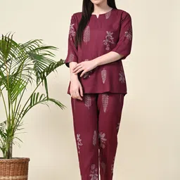 dreambe Women Night Suit Set Maroon Printed-picture-13
