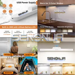 senonja 2000Mah Battery Magnetic Installation Lights For Wardrobe,Closet,Bedside,White Motion Sensor Light image 5