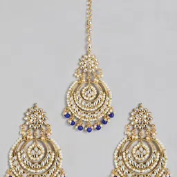 Peora Blue Gold Plated Kundan & Pearl Studded Jewellery Set image 3