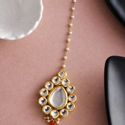 Silvermerc Designs Gold-Plated Kundan Studded & Beaded Maang Tika-picture-28