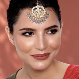 Peora Grey Gold Plated Kundan & Pearl Studded Maang Tikka-picture-24