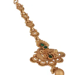 Jazz and Sizzle Gold-Plated Stones-Studded Temple Maang Tikka image 2